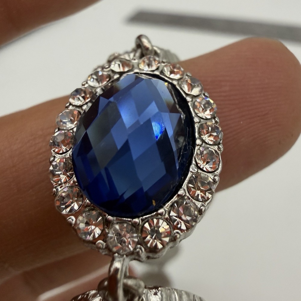 Vtg Blue Sapphire Rhinestone Tennis Bracelet 90s QVC Unsigned Designer Heavy